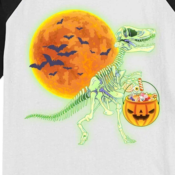 Full Moon T-Rex Dinosaur Skeleton Candy Kids Colorblock Raglan Jersey