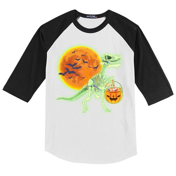 Full Moon T-Rex Dinosaur Skeleton Candy Kids Colorblock Raglan Jersey