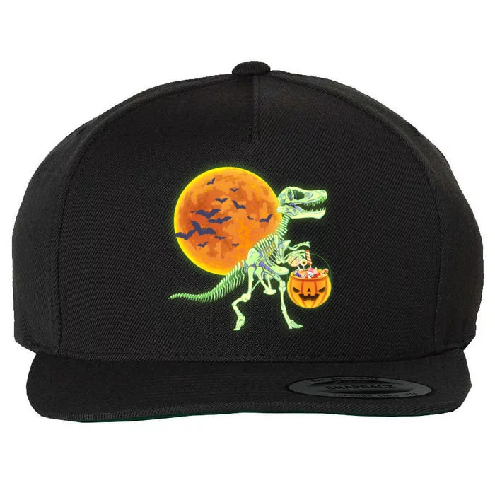 Full Moon T-Rex Dinosaur Skeleton Candy Wool Snapback Cap