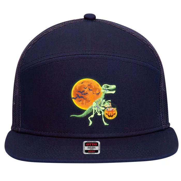 Full Moon T-Rex Dinosaur Skeleton Candy 7 Panel Mesh Trucker Snapback Hat