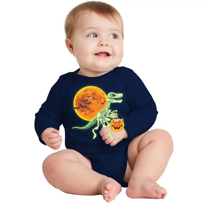 Full Moon T-Rex Dinosaur Skeleton Candy Baby Long Sleeve Bodysuit