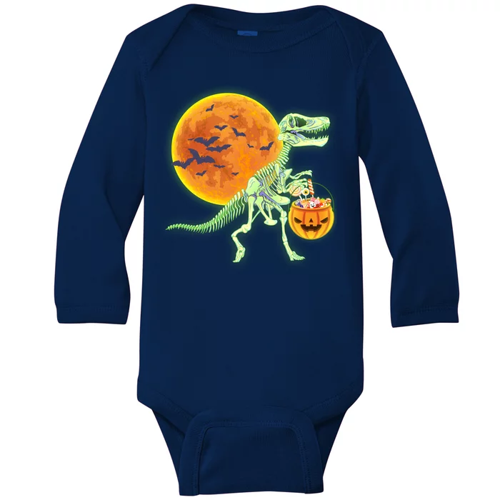 Full Moon T-Rex Dinosaur Skeleton Candy Baby Long Sleeve Bodysuit