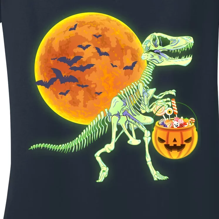 Full Moon T-Rex Dinosaur Skeleton Candy Women's V-Neck T-Shirt