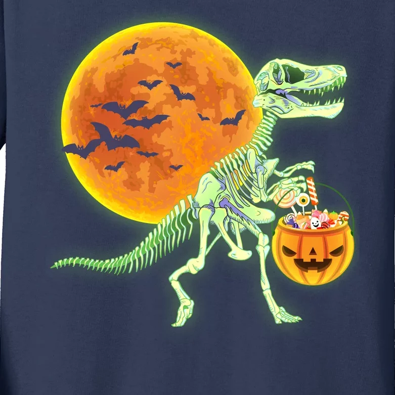 Full Moon T-Rex Dinosaur Skeleton Candy Kids Long Sleeve Shirt