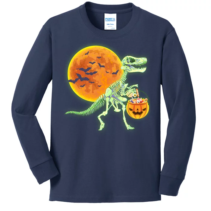 Full Moon T-Rex Dinosaur Skeleton Candy Kids Long Sleeve Shirt