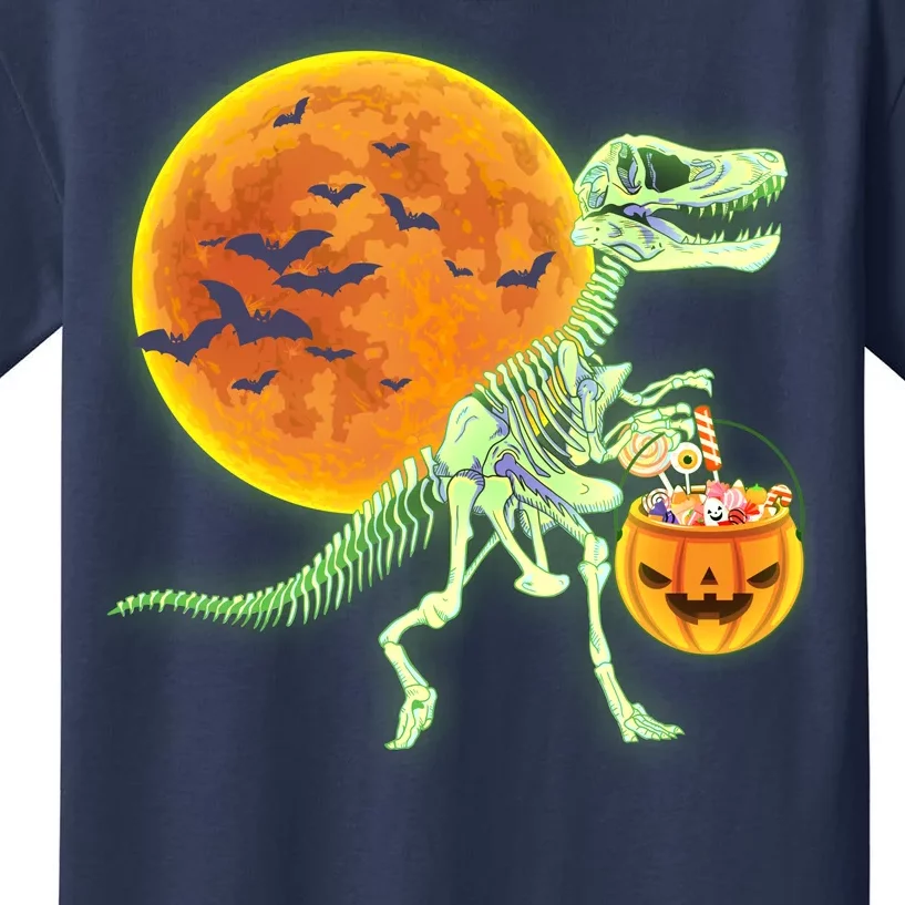 Full Moon T-Rex Dinosaur Skeleton Candy Kids T-Shirt