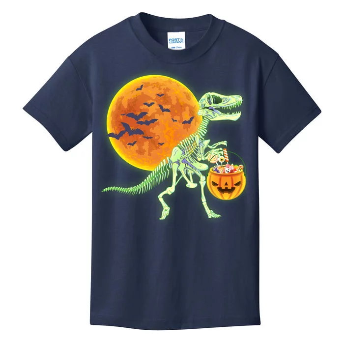 Full Moon T-Rex Dinosaur Skeleton Candy Kids T-Shirt