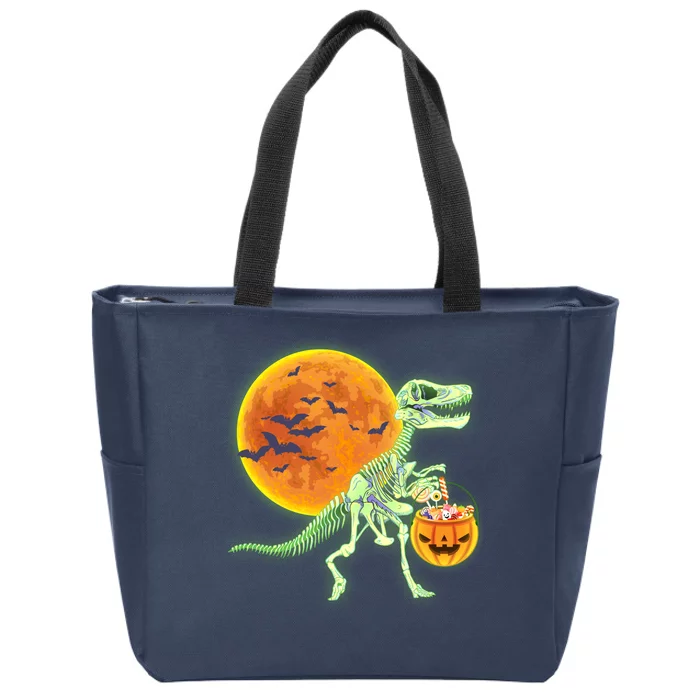 Full Moon T-Rex Dinosaur Skeleton Candy Zip Tote Bag