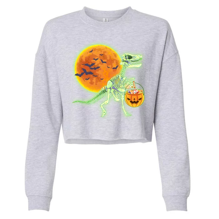 Full Moon T-Rex Dinosaur Skeleton Candy Cropped Pullover Crew