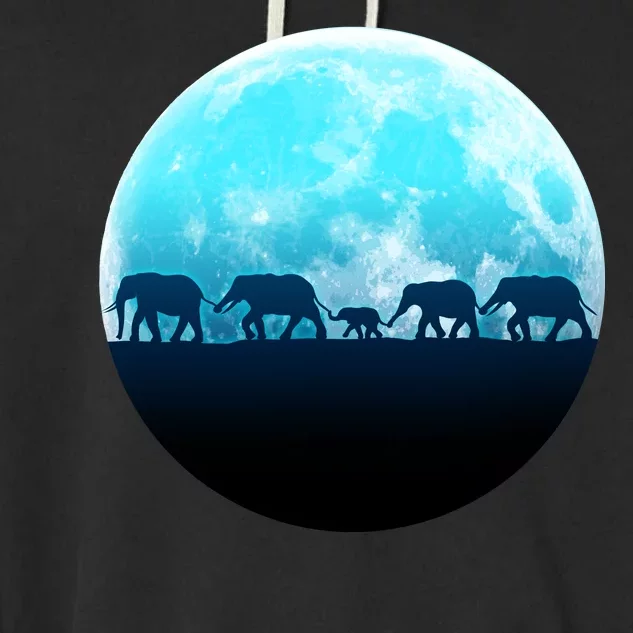 Full Moon With Elephant Family Garment-Dyed Fleece Hoodie