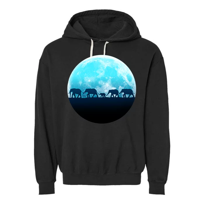 Full Moon With Elephant Family Garment-Dyed Fleece Hoodie