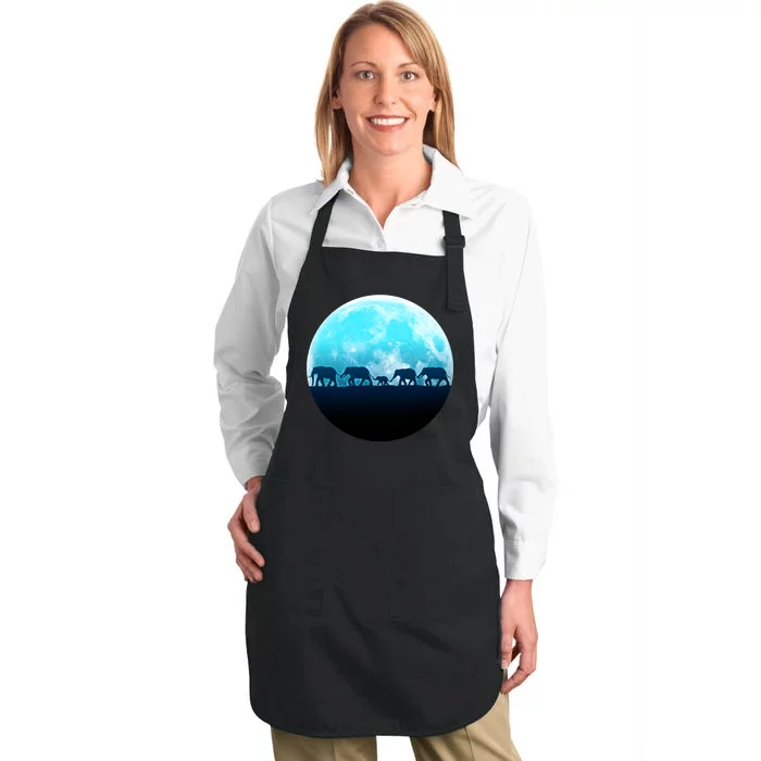 Full Moon With Elephant Family Full-Length Apron With Pocket