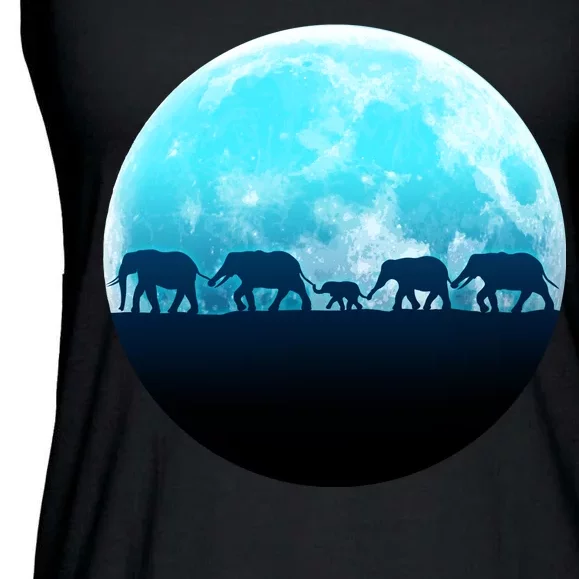 Full Moon With Elephant Family Ladies Essential Flowy Tank