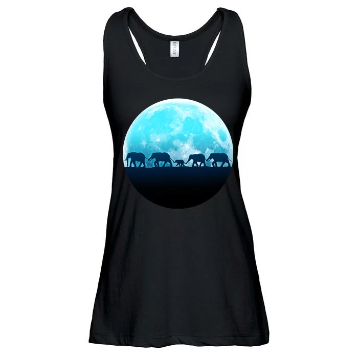 Full Moon With Elephant Family Ladies Essential Flowy Tank