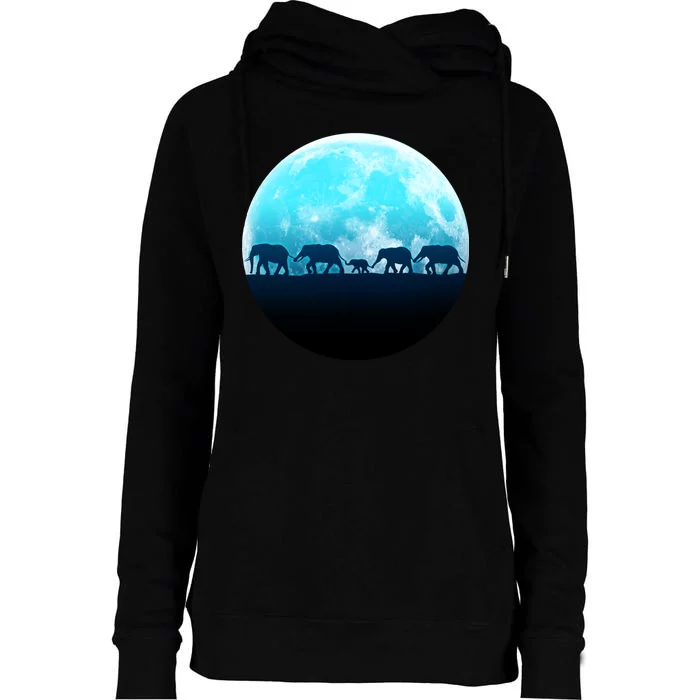 Full Moon With Elephant Family Womens Funnel Neck Pullover Hood