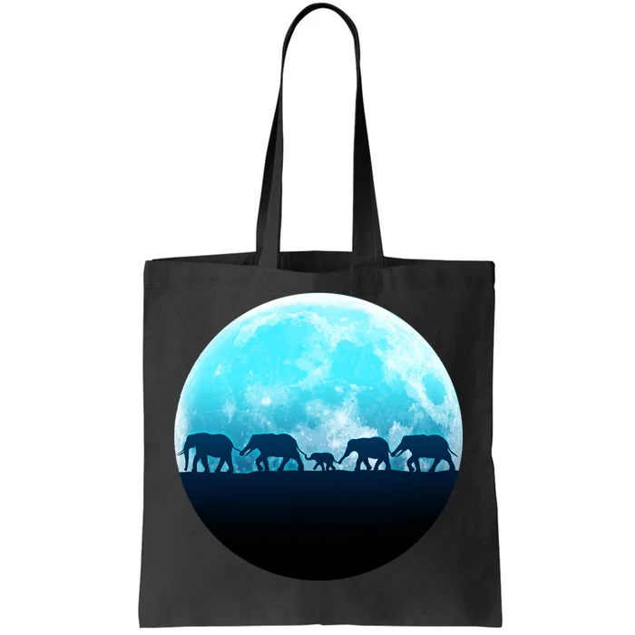 Full Moon With Elephant Family Tote Bag