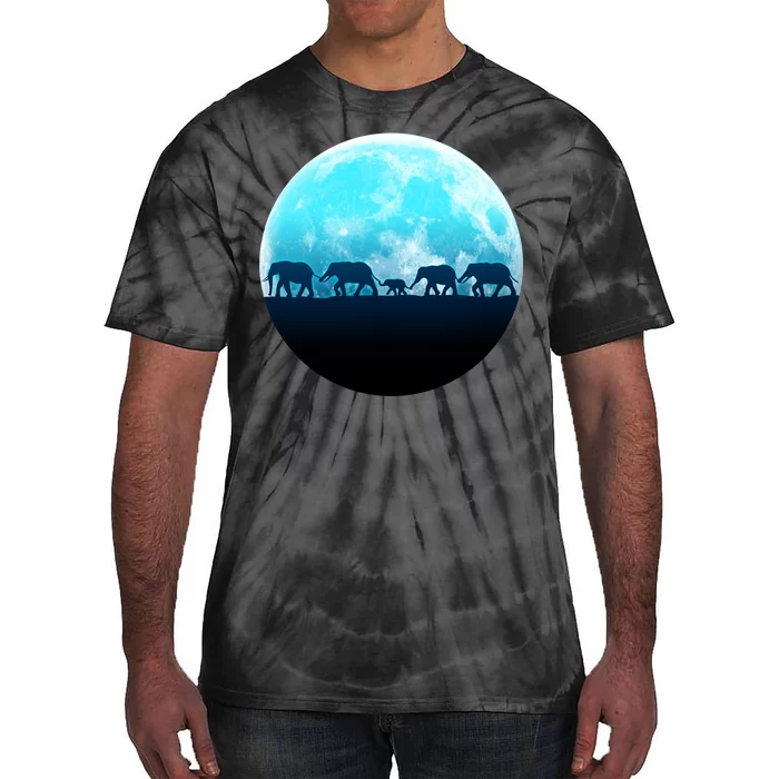 Full Moon With Elephant Family Tie-Dye T-Shirt