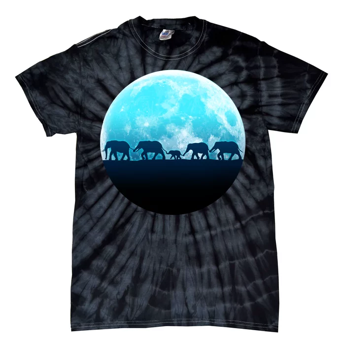 Full Moon With Elephant Family Tie-Dye T-Shirt