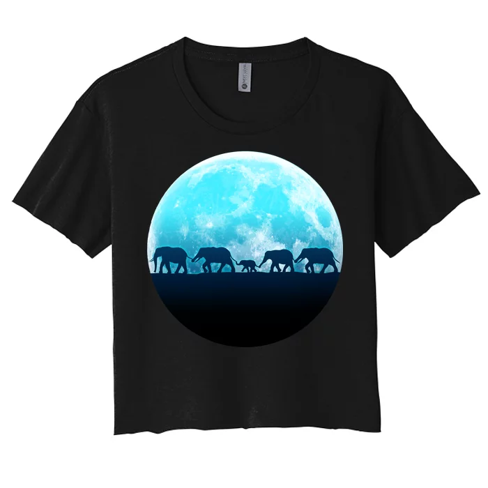 Full Moon With Elephant Family Women's Crop Top Tee