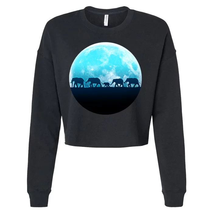 Full Moon With Elephant Family Cropped Pullover Crew