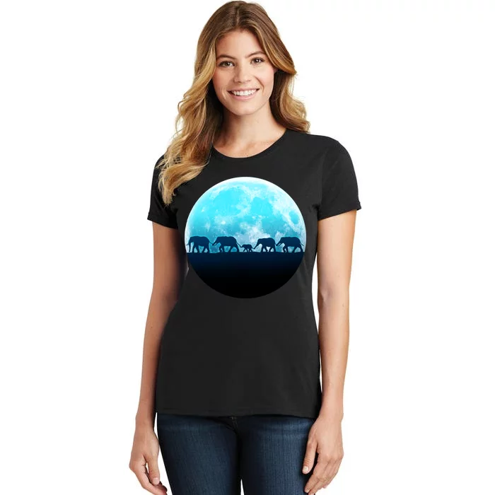 Full Moon With Elephant Family Women's T-Shirt