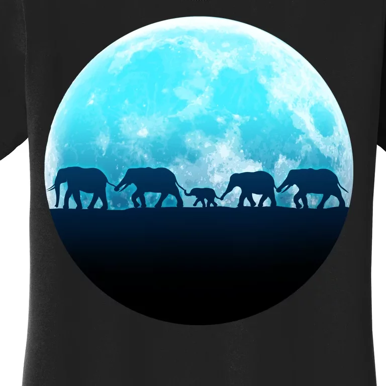 Full Moon With Elephant Family Women's T-Shirt