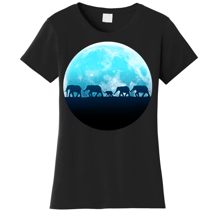 Full Moon With Elephant Family Women's T-Shirt