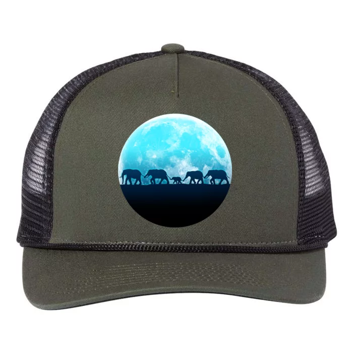 Full Moon With Elephant Family Retro Rope Trucker Hat Cap