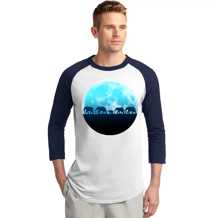 Full Moon With Elephant Family Baseball Sleeve Shirt