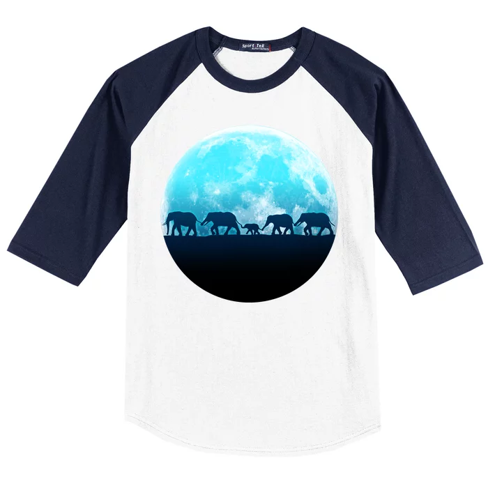 Full Moon With Elephant Family Baseball Sleeve Shirt