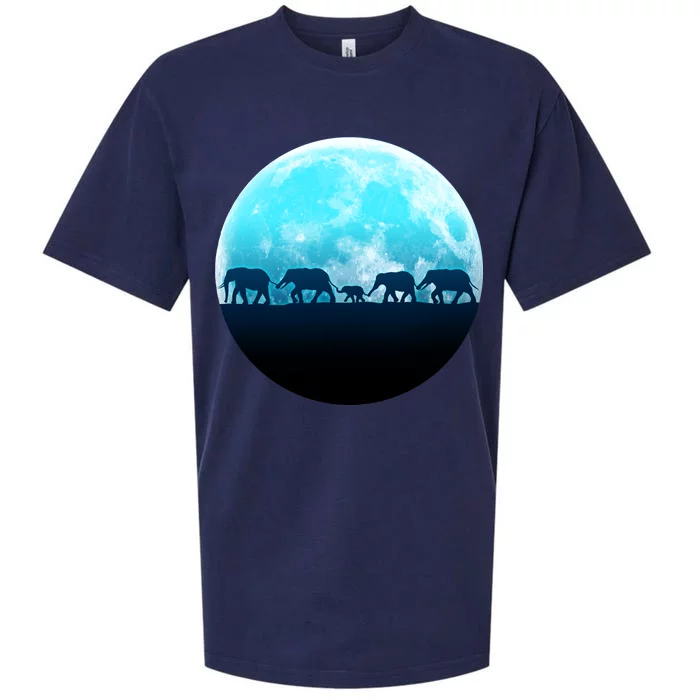 Full Moon With Elephant Family Sueded Cloud Jersey T-Shirt