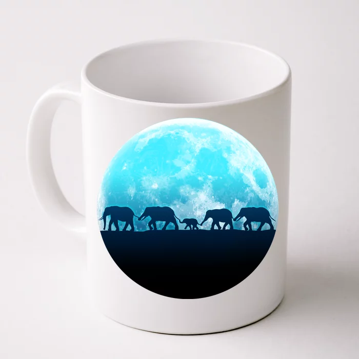 Full Moon With Elephant Family Front & Back Coffee Mug