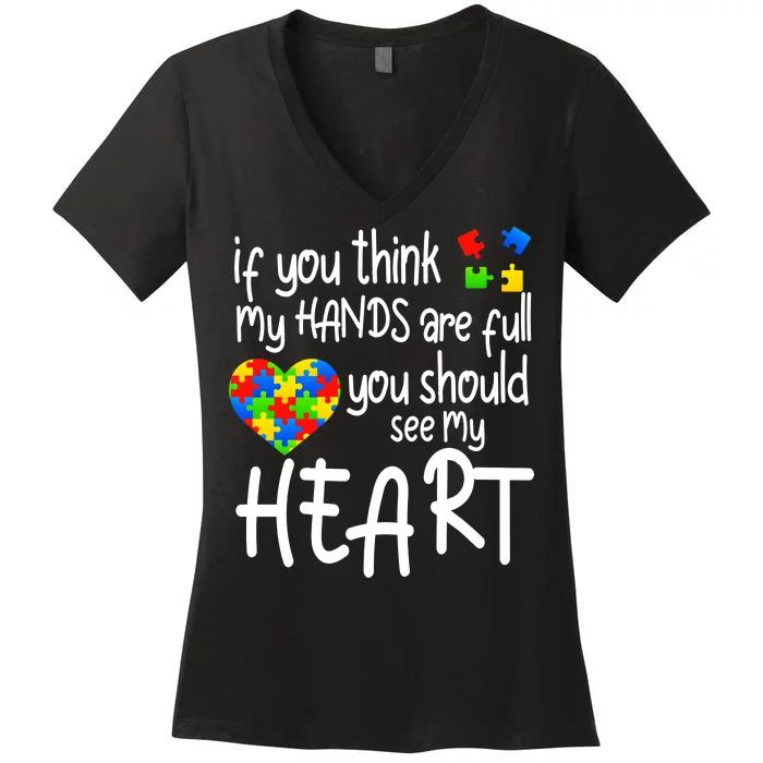 Full Of Heart Autism Parent Women's V-Neck T-Shirt