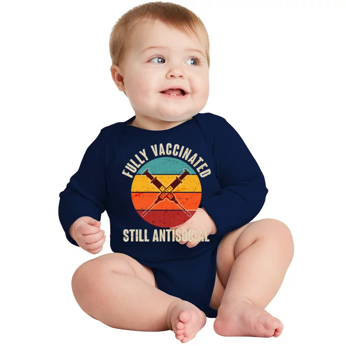 Fully Vaccinated Still Antisocial Vintage Baby Long Sleeve Bodysuit