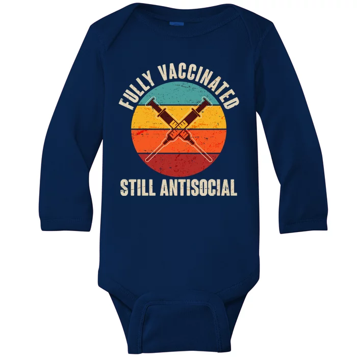 Fully Vaccinated Still Antisocial Vintage Baby Long Sleeve Bodysuit