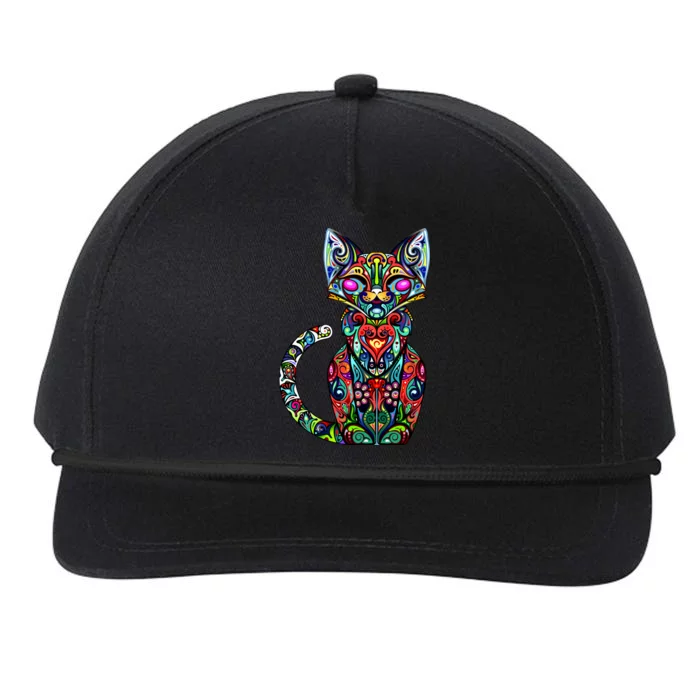 Fun Trippy Cat Snapback Five-Panel Rope Hat