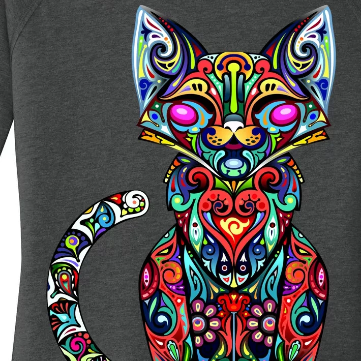 Fun Trippy Cat Women's Perfect Tri Tunic Long Sleeve Shirt