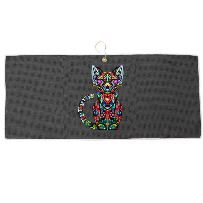 Fun Trippy Cat Large Microfiber Waffle Golf Towel