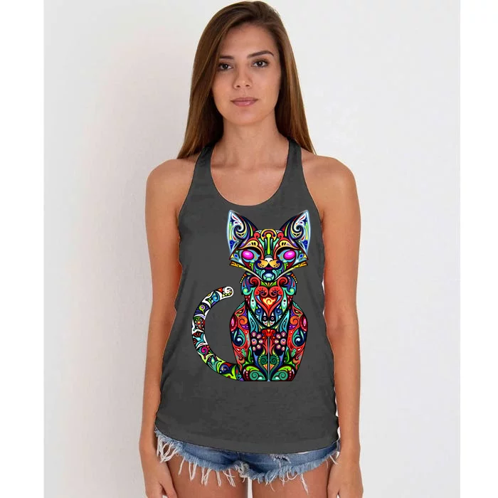 Fun Trippy Cat Women's Knotted Racerback Tank