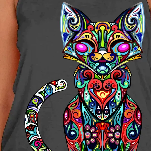 Fun Trippy Cat Women's Knotted Racerback Tank