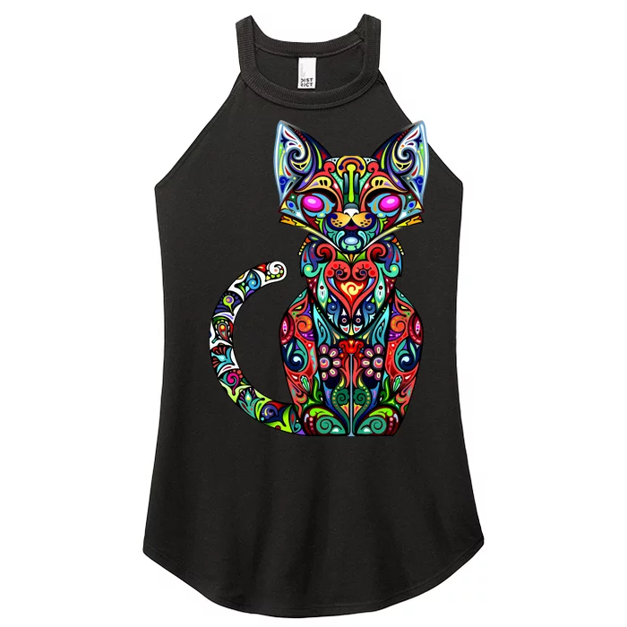 Fun Trippy Cat Women’s Perfect Tri Rocker Tank