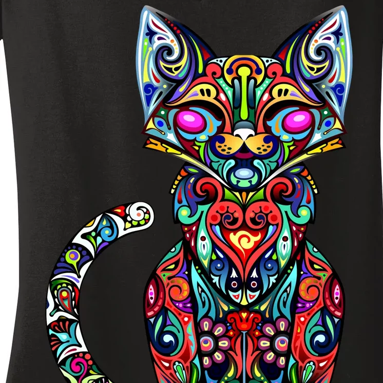 Fun Trippy Cat Women's V-Neck T-Shirt