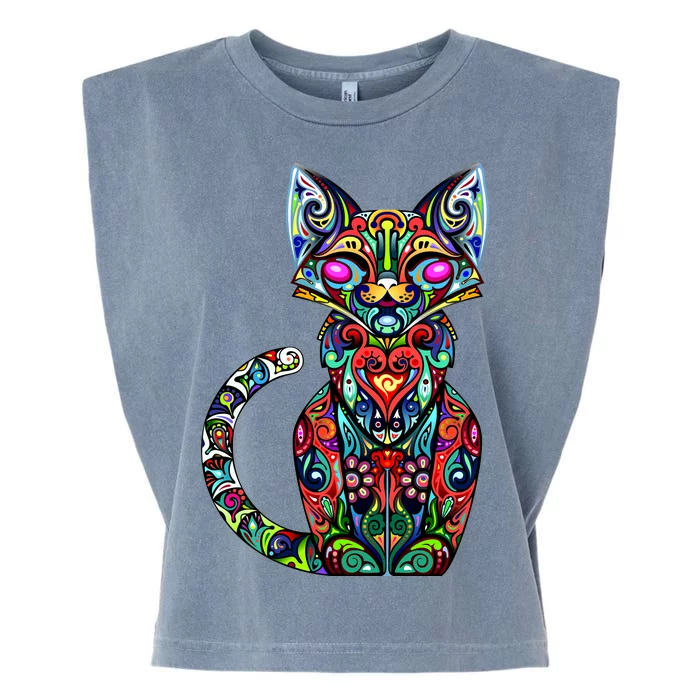 Fun Trippy Cat Garment-Dyed Women's Muscle Tee