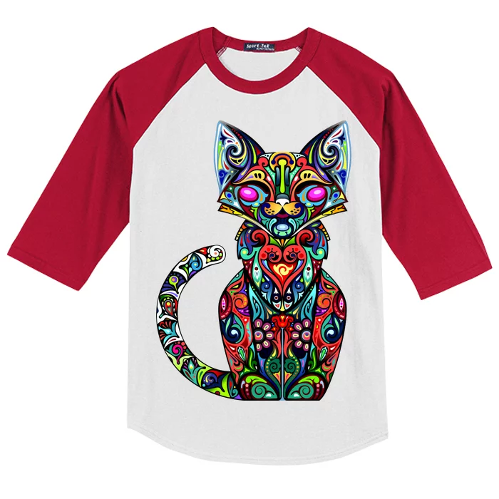 Fun Trippy Cat Kids Colorblock Raglan Jersey