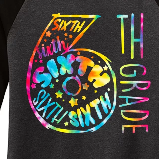 Fun Tye Dyed Sixth 6th Grade Women's Tri-Blend 3/4-Sleeve Raglan Shirt