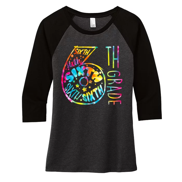 Fun Tye Dyed Sixth 6th Grade Women's Tri-Blend 3/4-Sleeve Raglan Shirt