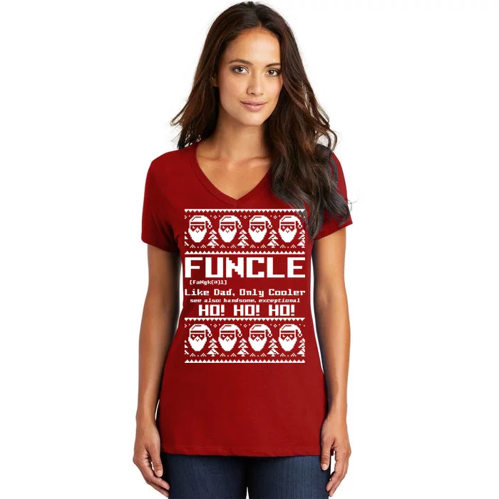 Funcle Like Dad Only Cooler Ugly Christmas Women's V-Neck T-Shirt