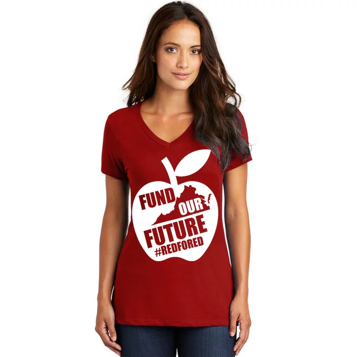 Fund Our Future Red for Ed Virginia Women's V-Neck T-Shirt