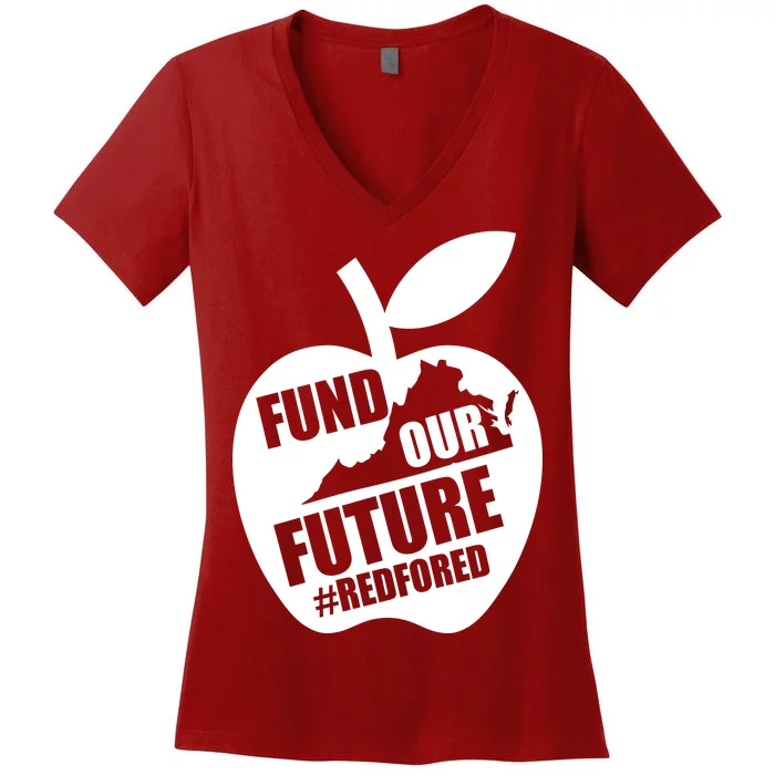 Fund Our Future Red for Ed Virginia Women's V-Neck T-Shirt