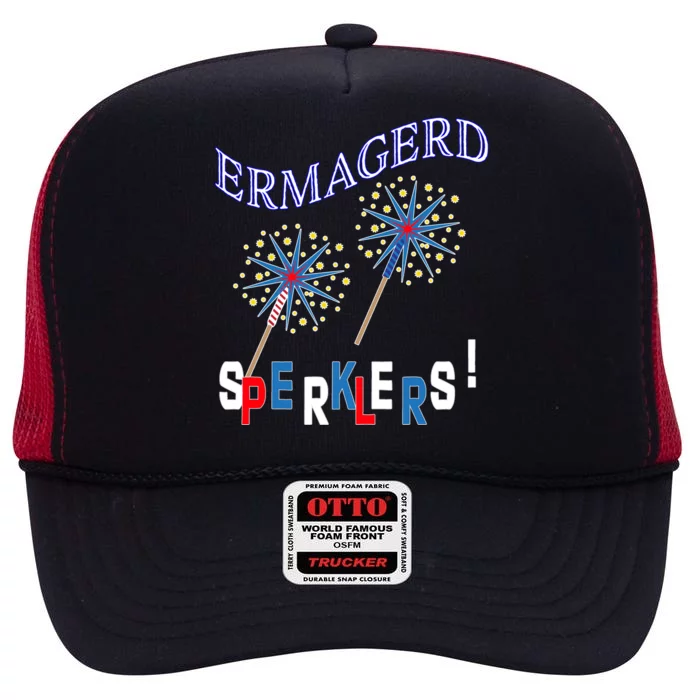 Funny 4th of July Ermagerd Sparklers High Crown Mesh Trucker Hat